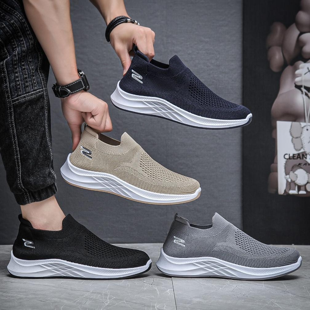 EXITO Sepatu Sneakers Slip On Kanvas Rajut Pria Tanpa Tali Casual Shoes 050