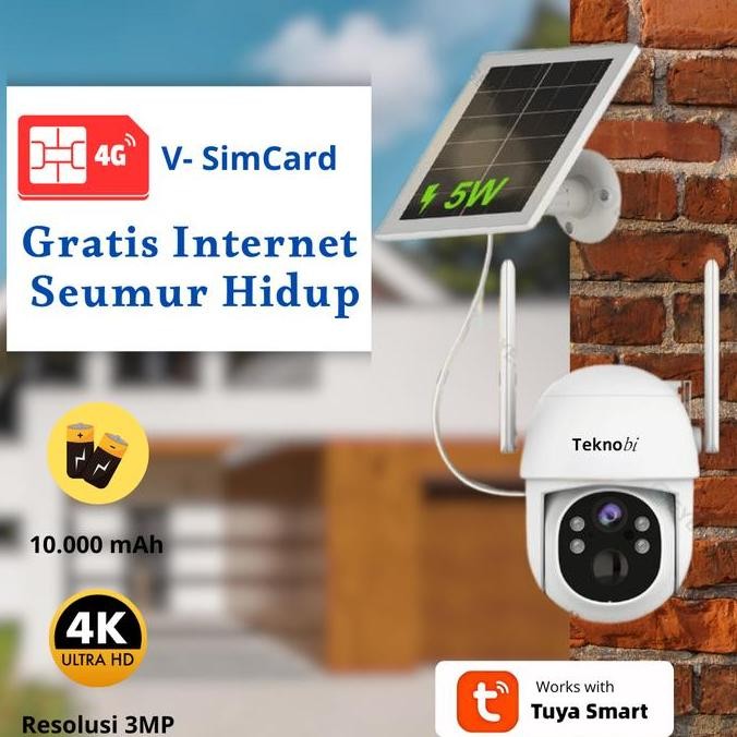 Teknobi Kamera CCTV S52 4G Virtual Sim Card CCTV Tuya Camera Baterai Solar Wireless Outdoor Waterpro