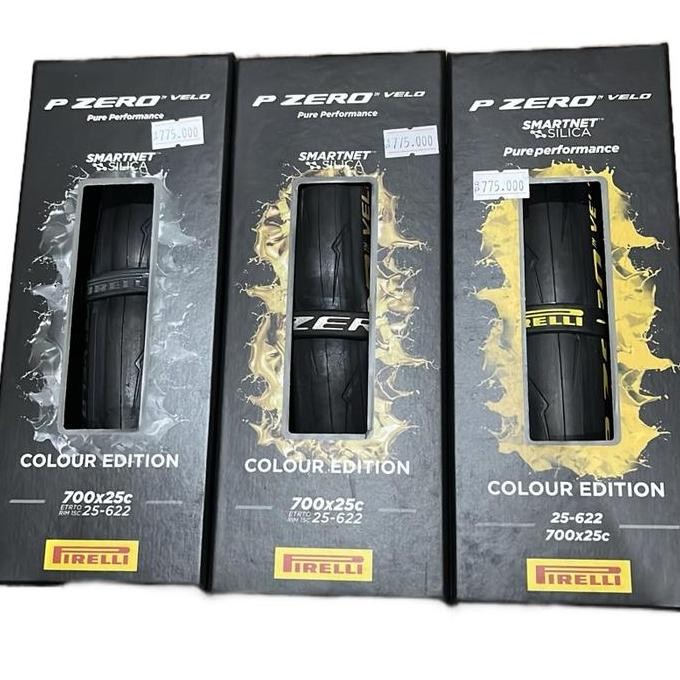 Promo BAN LUAR PIRELLI P ZERO VELO ETRTO COLOUR EDITION  700x25C 25-622 YELLOW / GOLD / ANTRACHIT CO