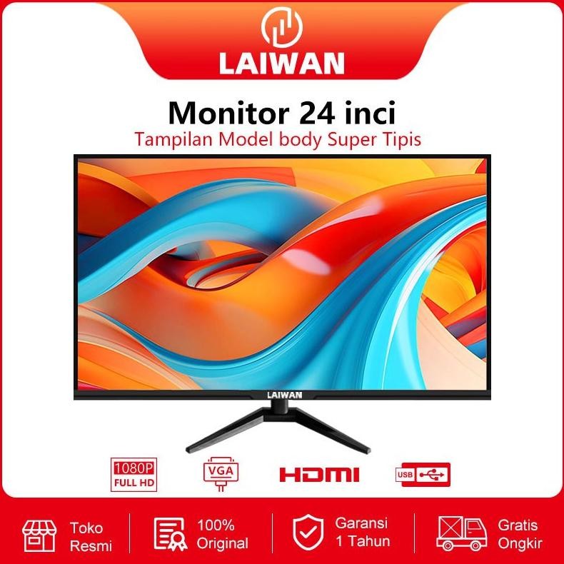 NEW LAIWANLED Monitor 24 inch Monitor PC Berkualitas Premium dengan HDMI 1080p