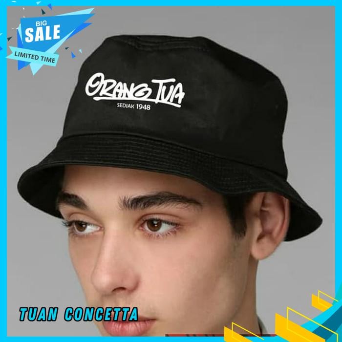 TOPI BUCKET HAT CAP POLOS CUSTOM TULISAN ORANG TUA SEDJAK 1948 INDONESIA PRIA WANITA AMER ANGGUR TER
