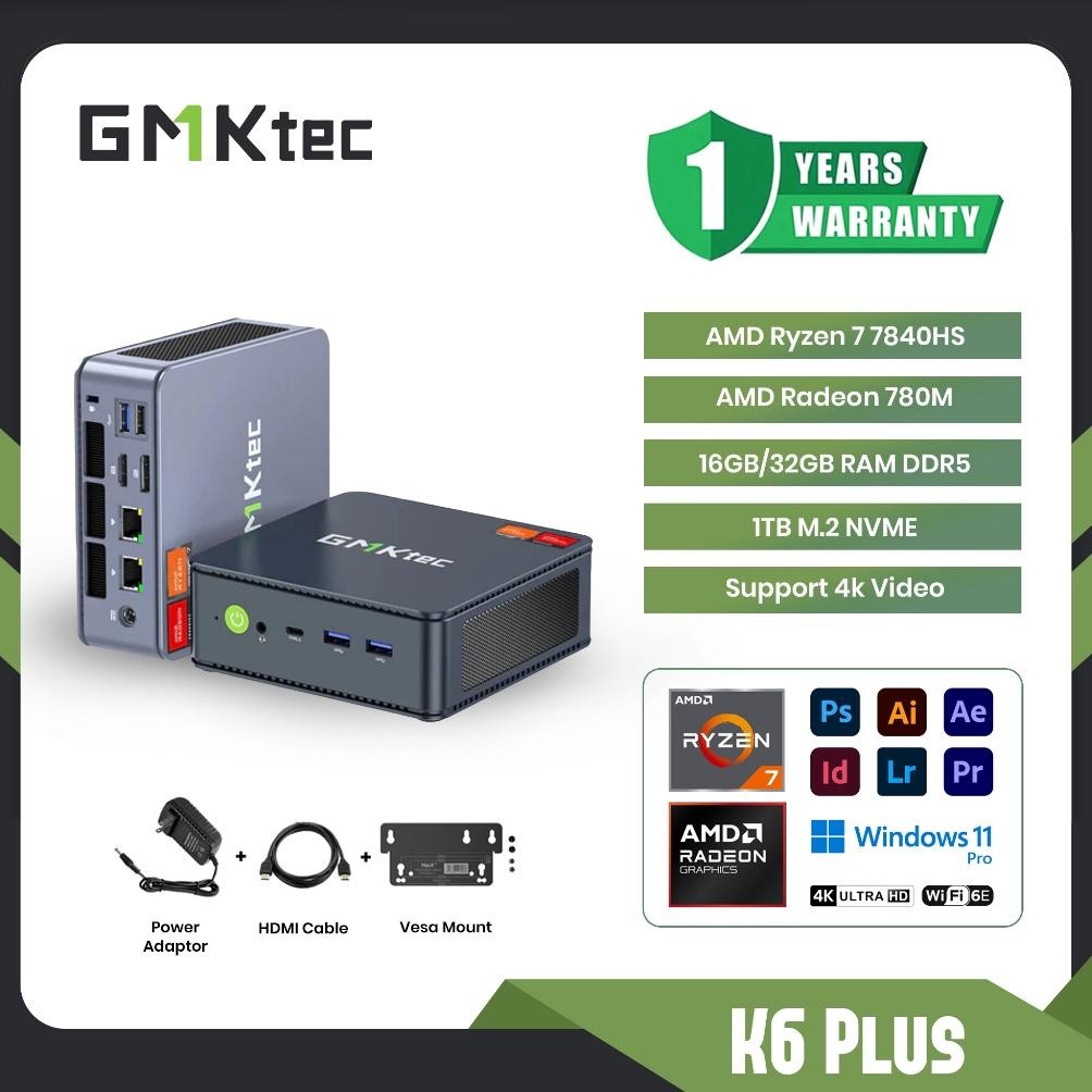 NEW Mini PC Gaming AMD Ryzen 7 7840HS GMKTEC K6 Plus 32GB RAM DDR5 1TB SSD NVME - Win 11 pro 4K Vide