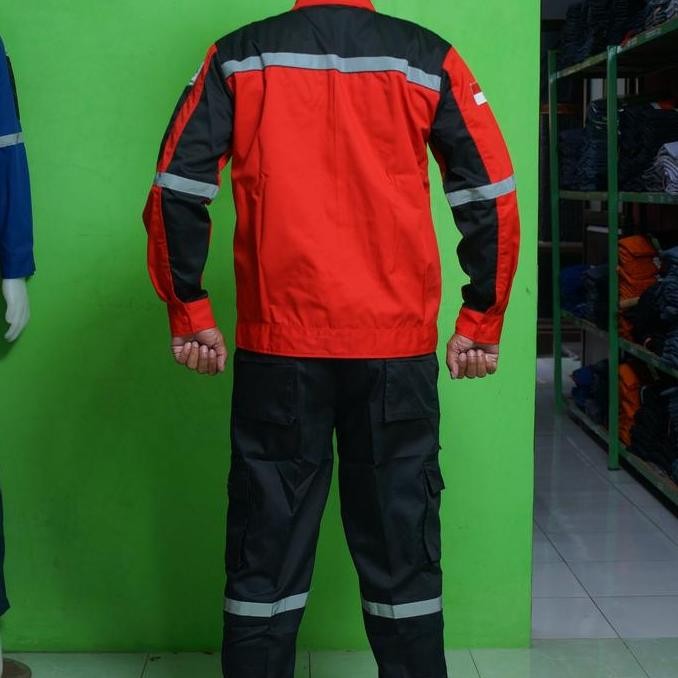 Wearpack safety/baju kerja/seragam kerja/atasan safety/MERAH HITAM