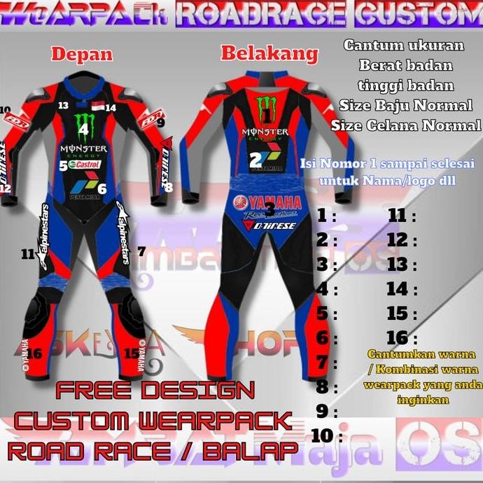 WEARPACK ROAD RACE CUSTOM BALAP FULL SET DESIGN BEBAS DEWASA DAN ANAK