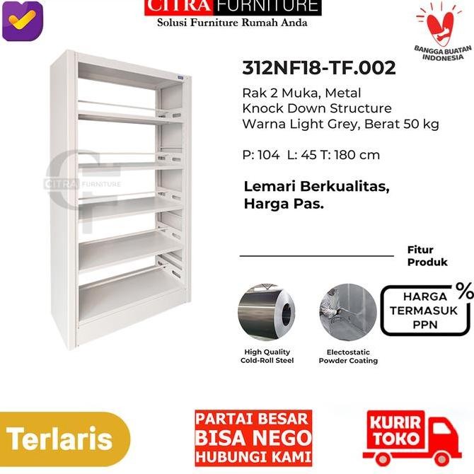 TOPAS Lemari Besi Rak Buku Perpustakaan Sekolah 2 Muka