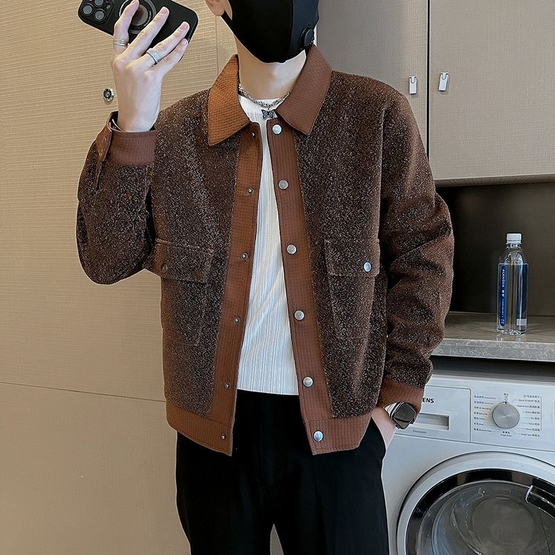 Jaket Wol Pria Trendy Kasual Kerah Turun