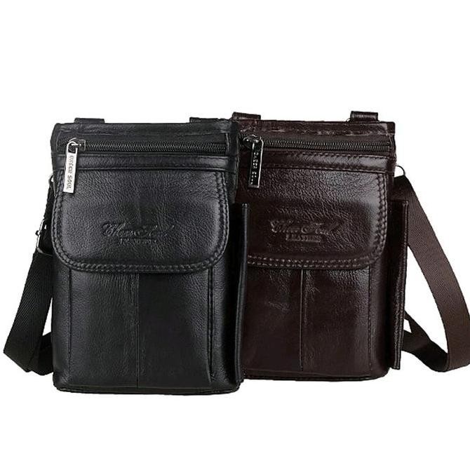 New Arrival Tas Selempang Kulit Pria Pouch Hp Kulit Selempang Mini Pria Hitam