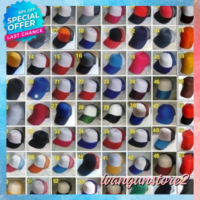 KUALITAS BERKELAS BEST PROMO TOPI TRUCKER JARING HAT CAP DISTRO BANYAK WARNA MERAH HITAM POLOS CUSTO