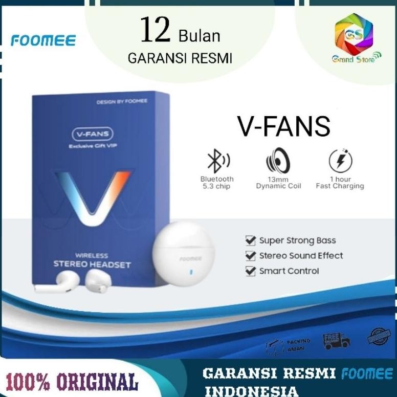 READY INSTANT Headset Bluetooth FOOMEE | TWS V-FANS Wireless Stereo Earphone