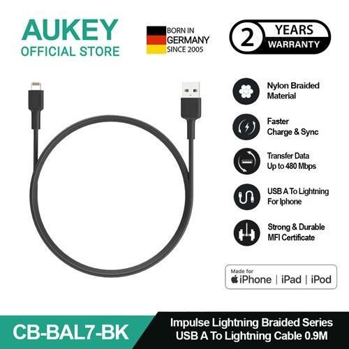 Kabel Charger Iphone Aukey Cb-Bal7 0.9M Mfi Lightning - 501419 Terlaris Best Quality 100% Original