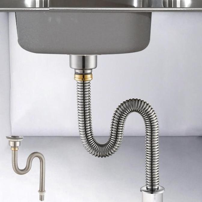 Selang Stainless Wastafel Cuci Piring /Sifon Wastafel / Selang Cuci Piring Stainless 1 Lobang / Set