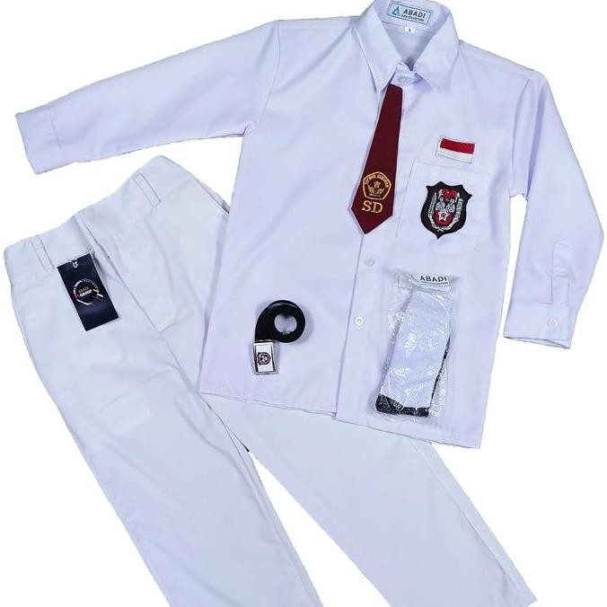 Setelan Seragam Sekolah SD Putih-Putih Lengan Panjang Anak Laki-Laki Kelas 1-6 Fashion LS