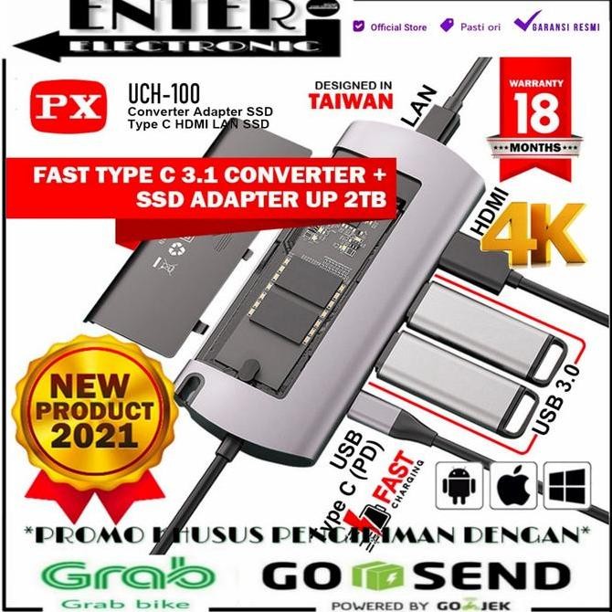 PX UCH 100 - CONVERTER ADAPTER SSD 2TB TYPE C TO USB HDMI LAN 6 IN 1