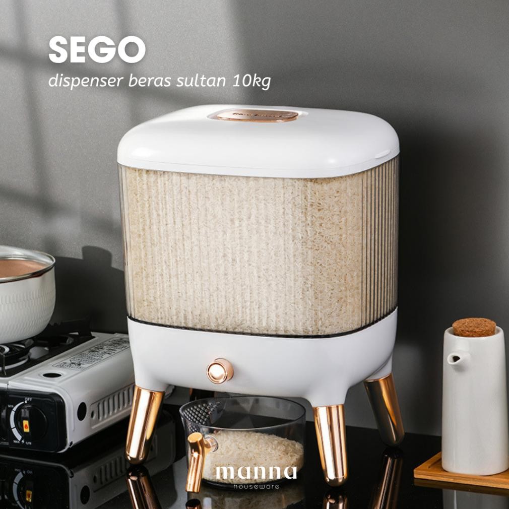 MANNA Sego - Dispenser Beras Sultan 10kg Dengan Takaran 1 Liter / Kontainer Beras Mewah Kotak Beras