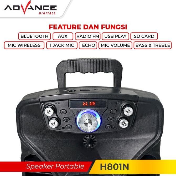 Speaker Karaoke Bluetooth Portable Advance H801N / H-801N Free c Wireless Garansi advance 1 tahun Ja