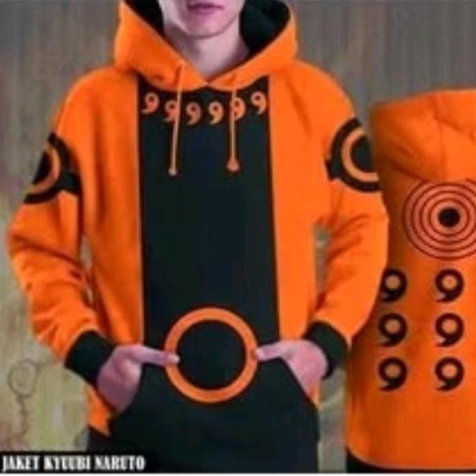 Ready  Sweater Hoodie anime cosplay Naruto Rikudo hitam Oren Pria wanita