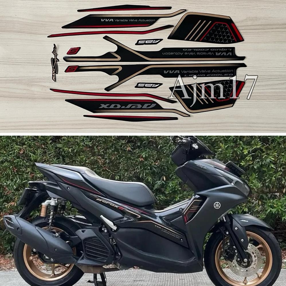 STIKER STRIPING MOTOR AEROX S ABS 2023 HITAM FULL