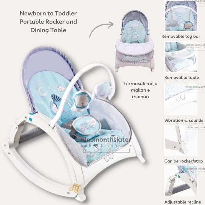 Right Start 3-In-1 Bouncer, Rocker And Dining Table Vibration Music