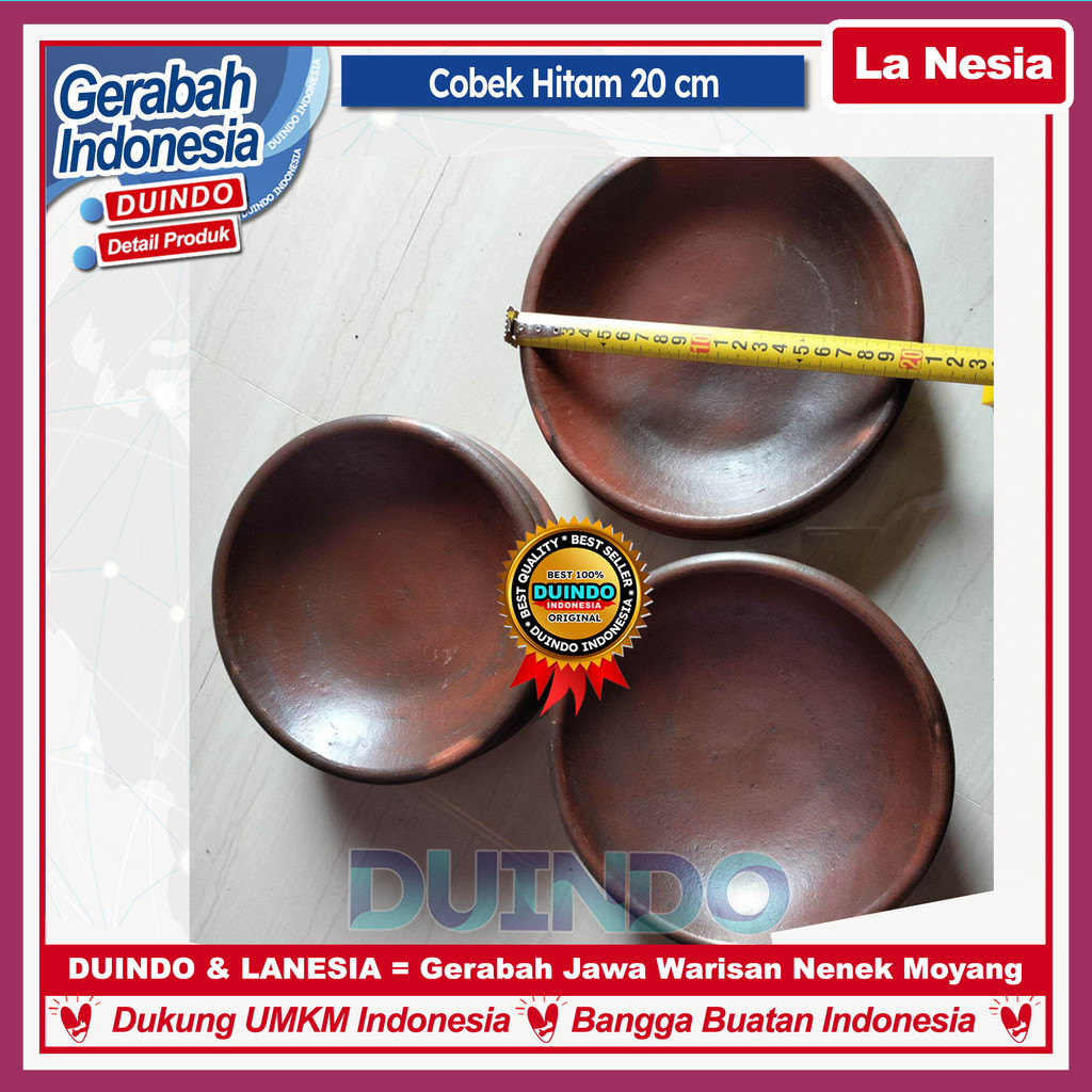 Duindo - Cobek Hitam Lalapan 20 cm Cowek Tanah Liat Halus