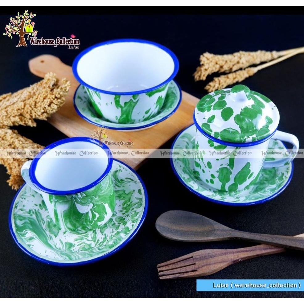 Cangkir Seng 7Cm +Lepek / Mug 8Cm Tutup +Lepek/ Mangkok Seng +Lepek Jadul Blirik/Lurik/ Hrg-Set Sesu