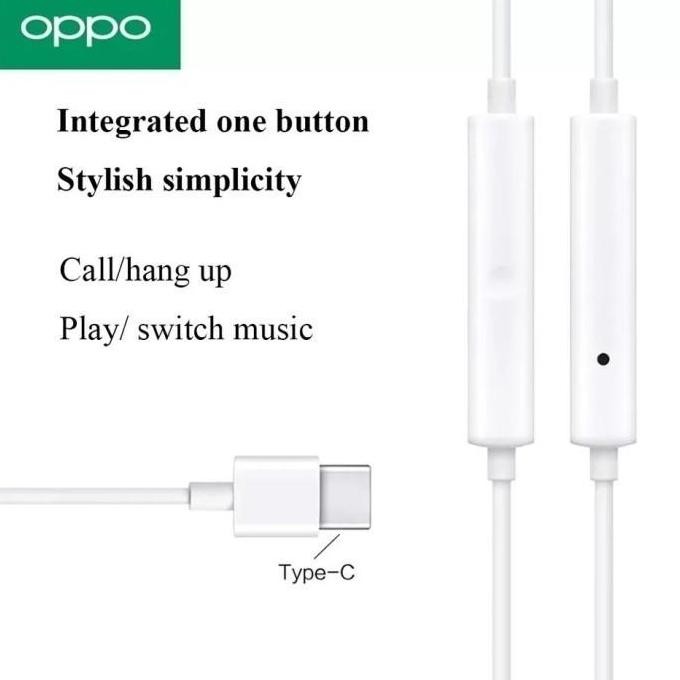 Headset Earphone Oppo Reno 6 5G Original 100% Jack Type C Reno6 Hf Ori Bass Putih Headphone Handsfre