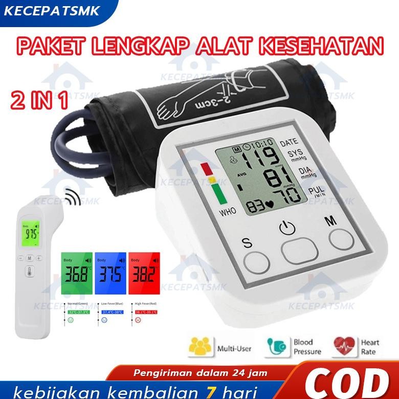 Paket Lengkap Alat Kesehatan 2 in 1 Tensimeter Tensimeter Digital Alat Cek Pengukur Tekanan Tensi Da
