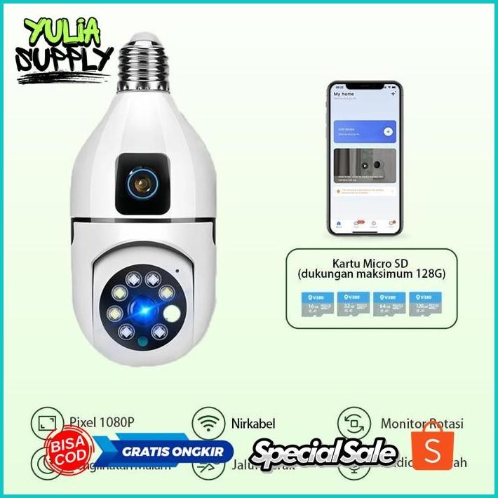 Pilih Lokal Er-6 Cctv Wifi Bohlam Dual Lensa 1080P Indoor Night Vision Audio 2 Arah Deteksi Gerak Mu