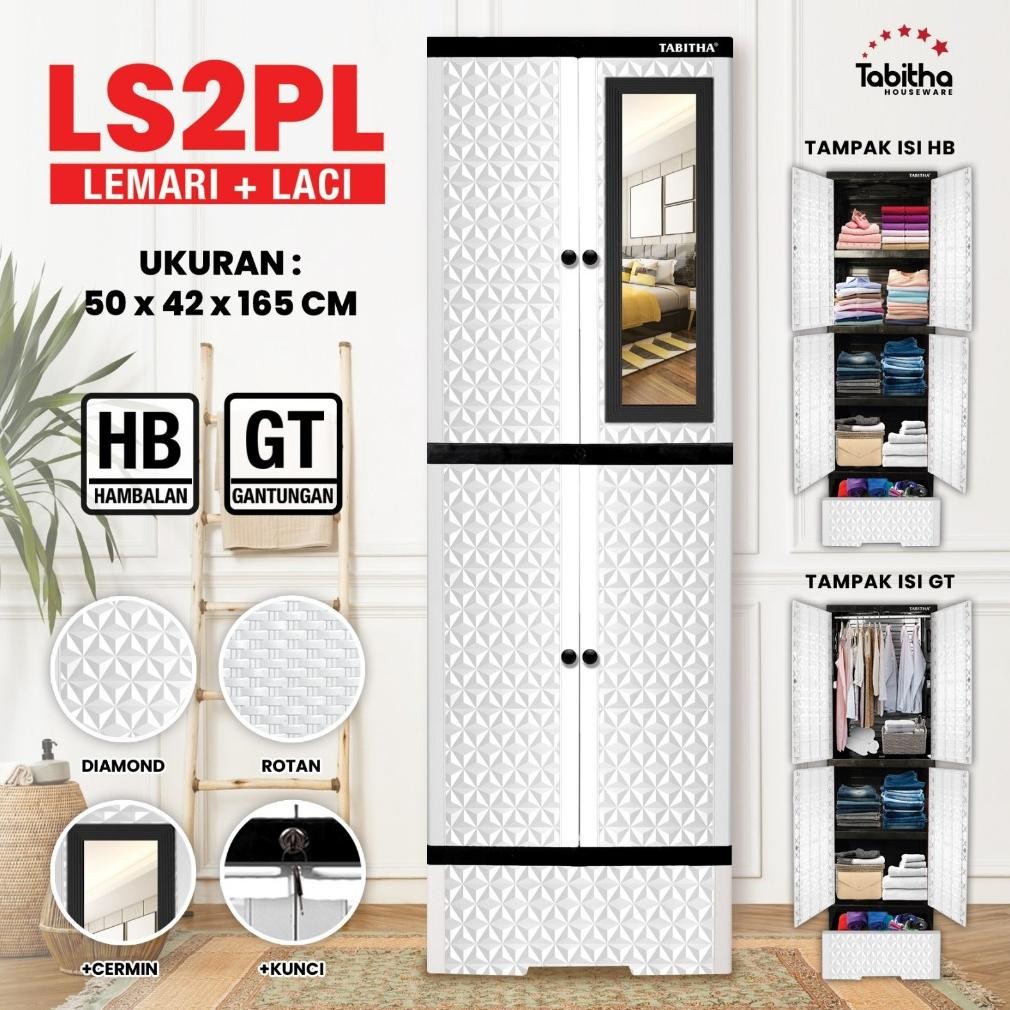 Tabitha Lemari Pakaian Plastik Dengan Laci Lemari 2 Pintu Serbaguna Premium - LS2PL Series