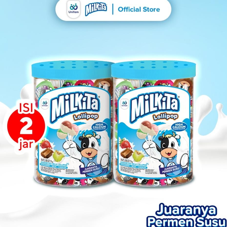 2 Jar Max Milkita Permen Susu Lolipop 1 Toples Isi 30Pcs