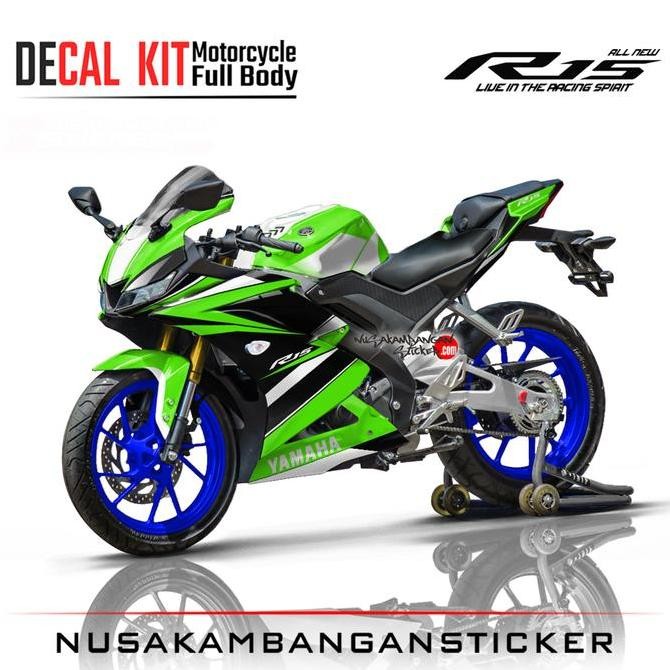 Stiker R15 V3 VVA 155 - Hitam Hijau Stabilo 045 Motorcycle Original
