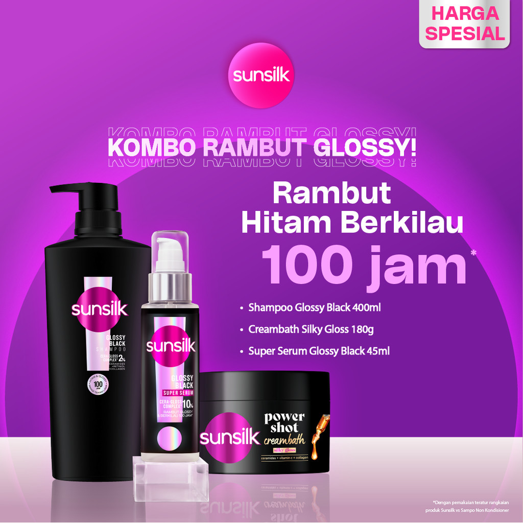 [COMBO RAMBUT GLOSSY] Sunsilk Shampoo Glossy Black 400ml + Sunsilk Super Serum Glossy Black 45ml + S