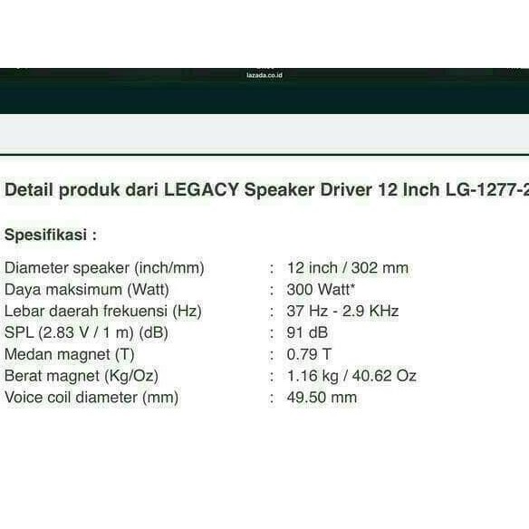 Subwofer Legacy 12 Inch Lg 1277-2 Suara Mantap