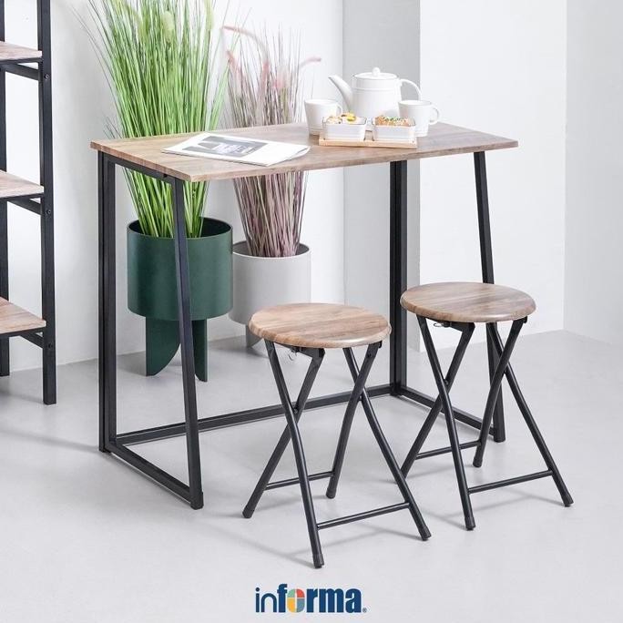 PROMO - Informa Lexi Set Meja Makan Lipat 2 Bangku - Cokelat Walnut Kursi Dan Meja Taman Foldable Ga