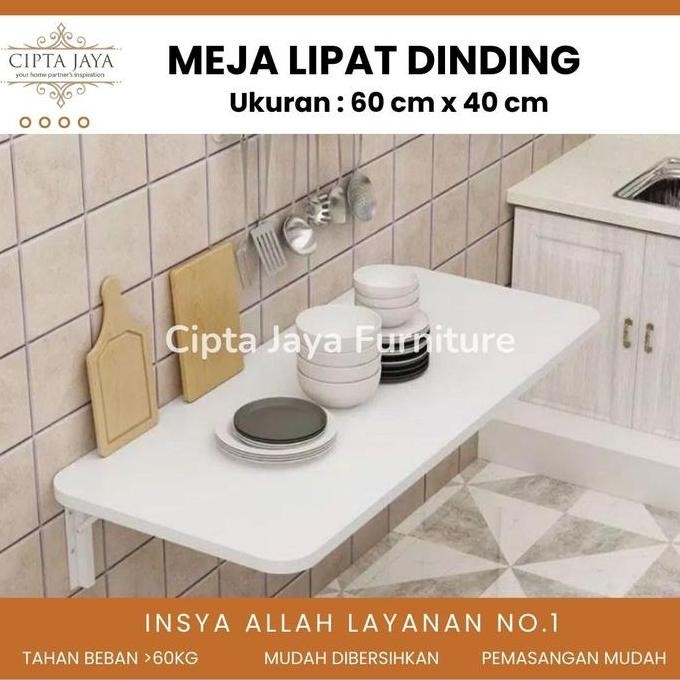 TERLARIS - Furnitur Kamar Estetik Meja Lipat Dinding Kayu 60x40 cm Tempel Belajar Lesehan Gantung Be