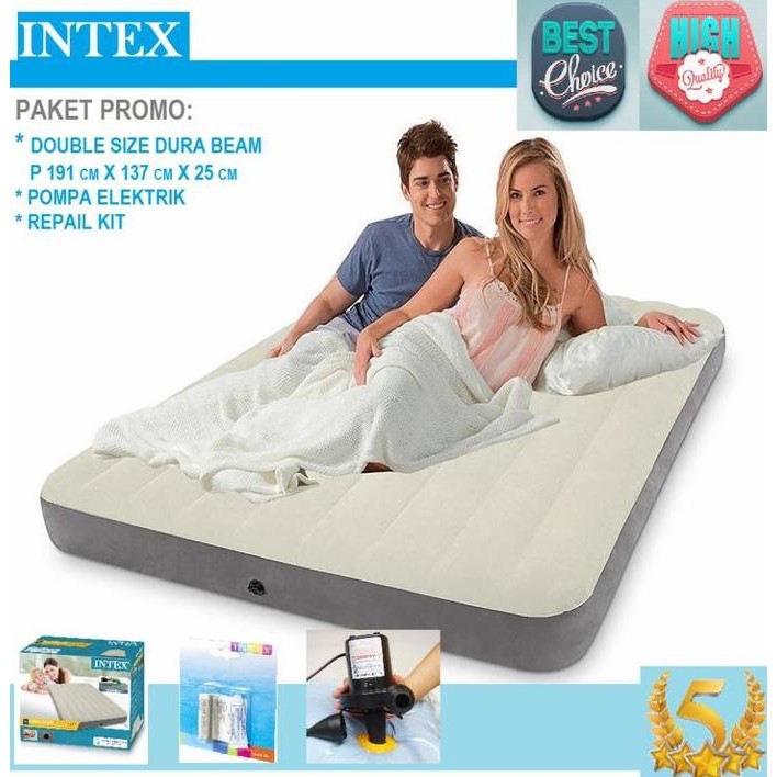 TERMURAH - Kasur Angin HIGH QUALITY - INTEX DURA BEAM DOUBLE + POMPA LISTRIK