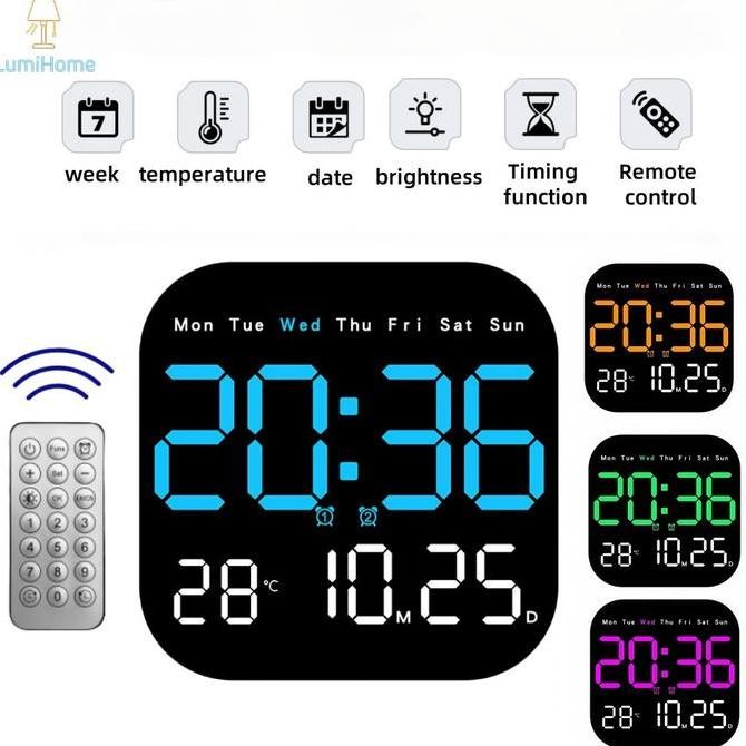 Jam Digital LED Meja & Dinding Alarm, Tanggal, Hari, Suhu, Dimming | USB/Baterai