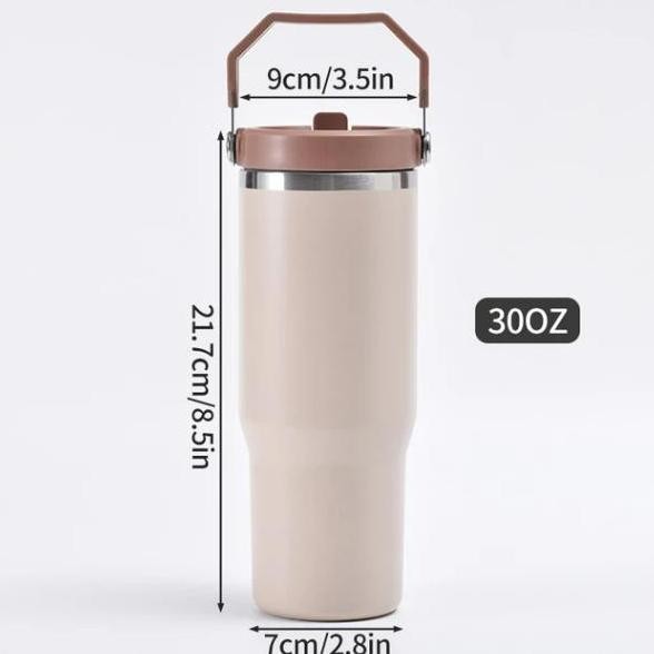 Tumbler 30Oz 900Ml Botol Bucket Handle Stainless Steel Sedotan Minuman Pegangan Gagang Tahan Panas D