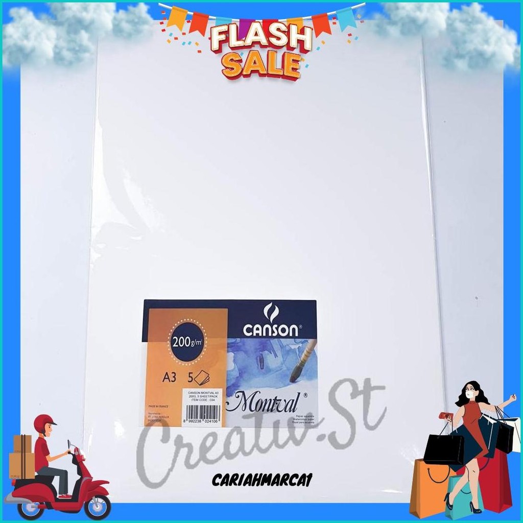 Canson Montval Watercolor Paper A3 200 220 Gsm 5 Sheet Kertas Cat Air Water Color 42 Cm X 30 Cm Cod