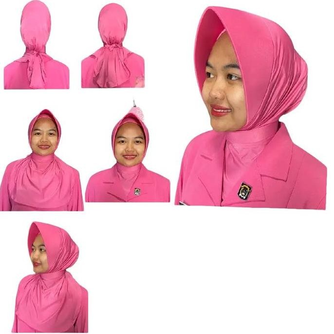Promo JILBAB PSH BHAYANGKARI POLA STANDAR PET POLOS BELAKANG KANCING/ TALI IKAT ANTI TEMBEM SPANDEK 