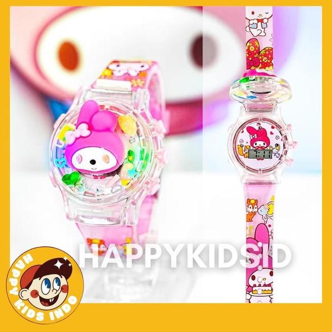 (Free Box)- Jam Tangan Anak Digital Sanrio Karakter Kuromi Cinamaroll Dengan Musik & Lampu Jam Spinn