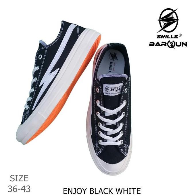 Skills Barqun Enjoy - Classic Low Black White Sepatu Sneakers Casual Pria Wanita Original Shoes Snek