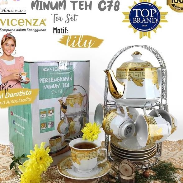 Vicenza Tea Set Ceramic Motif Lily C78 Cangkit Set Teko Gelas Cangkir Teh Kopi Tatakan