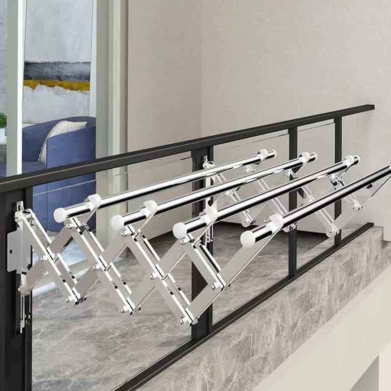 Jemuran Dinding Stainless Steel Jemuran Baju Tempel Dinding Lipat Jemuran Tempel Dinding Multilayer 