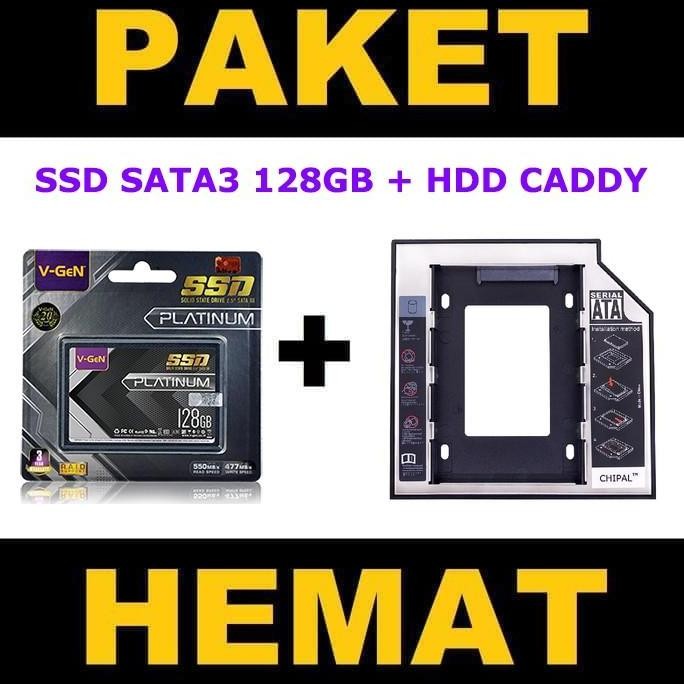 DF158 - PAKET SSD Caddy SSD 128GB V-GeN PLATINUM RESCUE SATA 3 DVD Slot to SDD Slot 9.5mm-12.7mm