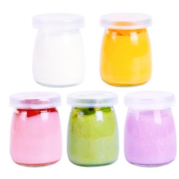 Jar Botol Pudding / Jar Toples ASI Pudding Yogurt Dessert Tutup Plastik Botol Kaca Penyimpanan