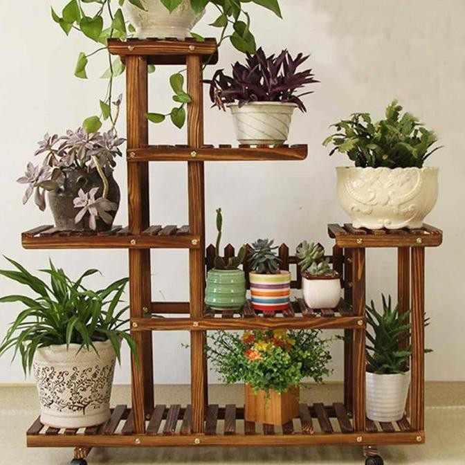 Rak pot bunga kayu unik cantik minimalis