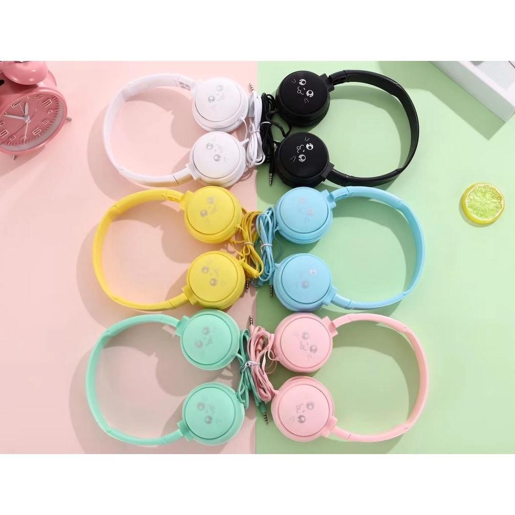 Terbaik Headphone Macaron Bando J18 + Microphone Extra Bass Earphone - Handsfree - Headset Kartun 