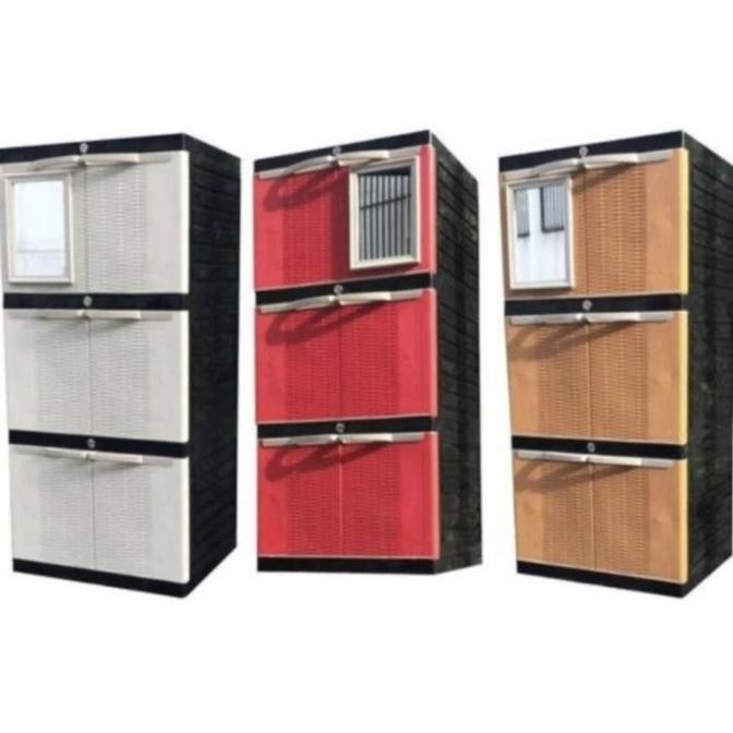 Promo Lemari Plastik New Aquose Mini Susun 3 Kaca COD
