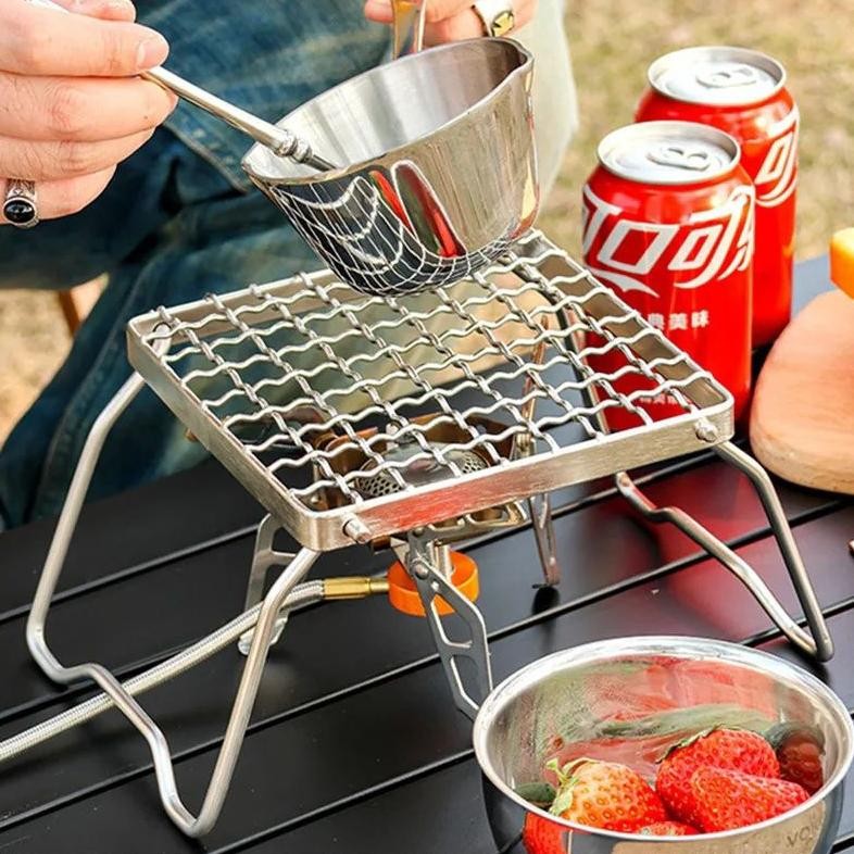 SENHA - Panggangan Api Unggun Lipat Multifungsi Panggangan Berkemah Baja Tahan Karat Portabel Kompor