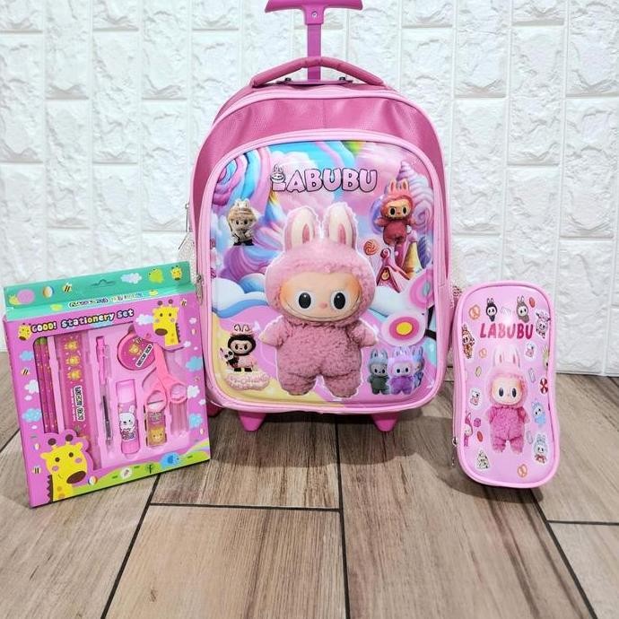 Tas Troli Anak Labubu 3D LED untuk Sekolah SD, TK, dan Paud - Fashion PN
